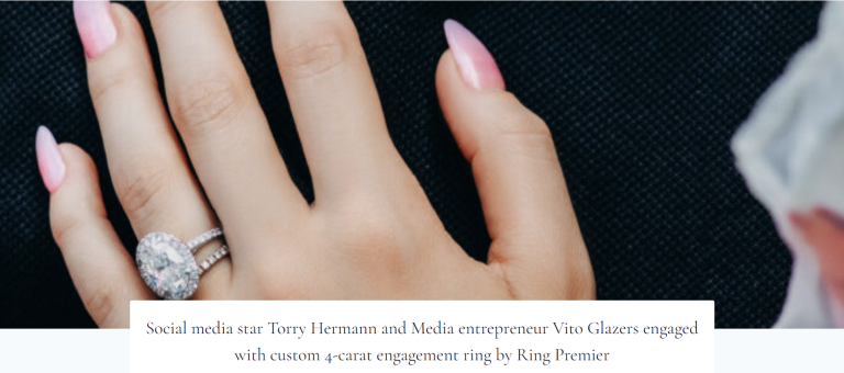 Social media star Torry Hermann and Media entrepreneur Vito Glazers engaged with custom 4-carat engagement ring by Ring Premier